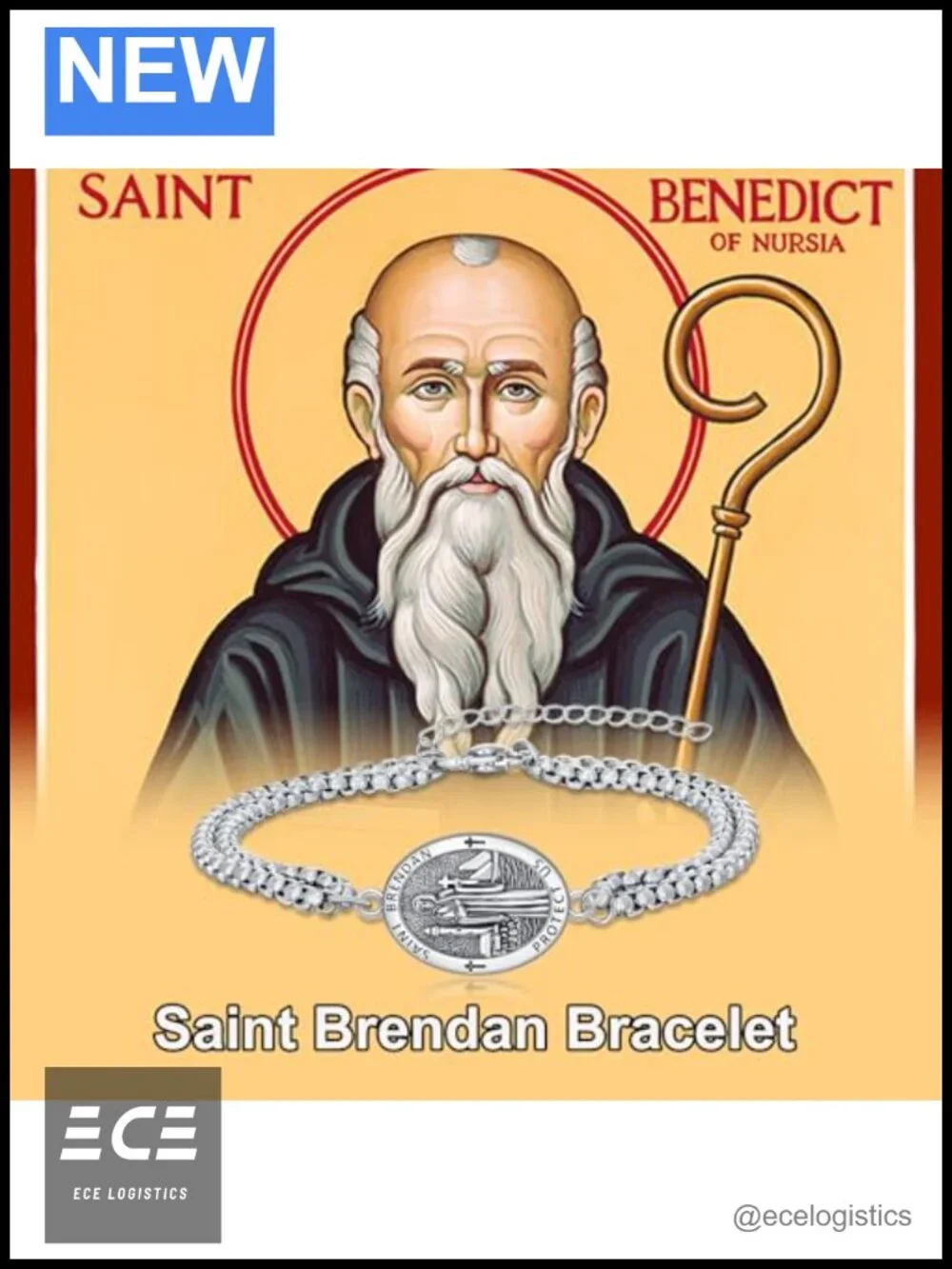 925 Sterling Silver Saint Brendan Bracelet Religious Jewelry for Men Women